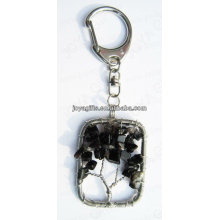 Natural Black onyx chip stone wired Lucky Tree Pendant Keychain